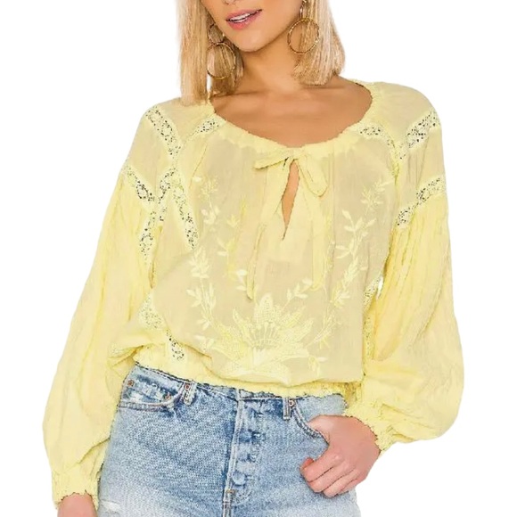 Free People Tops - Free People Maria Embroidered Lace Inset Peasant Top
